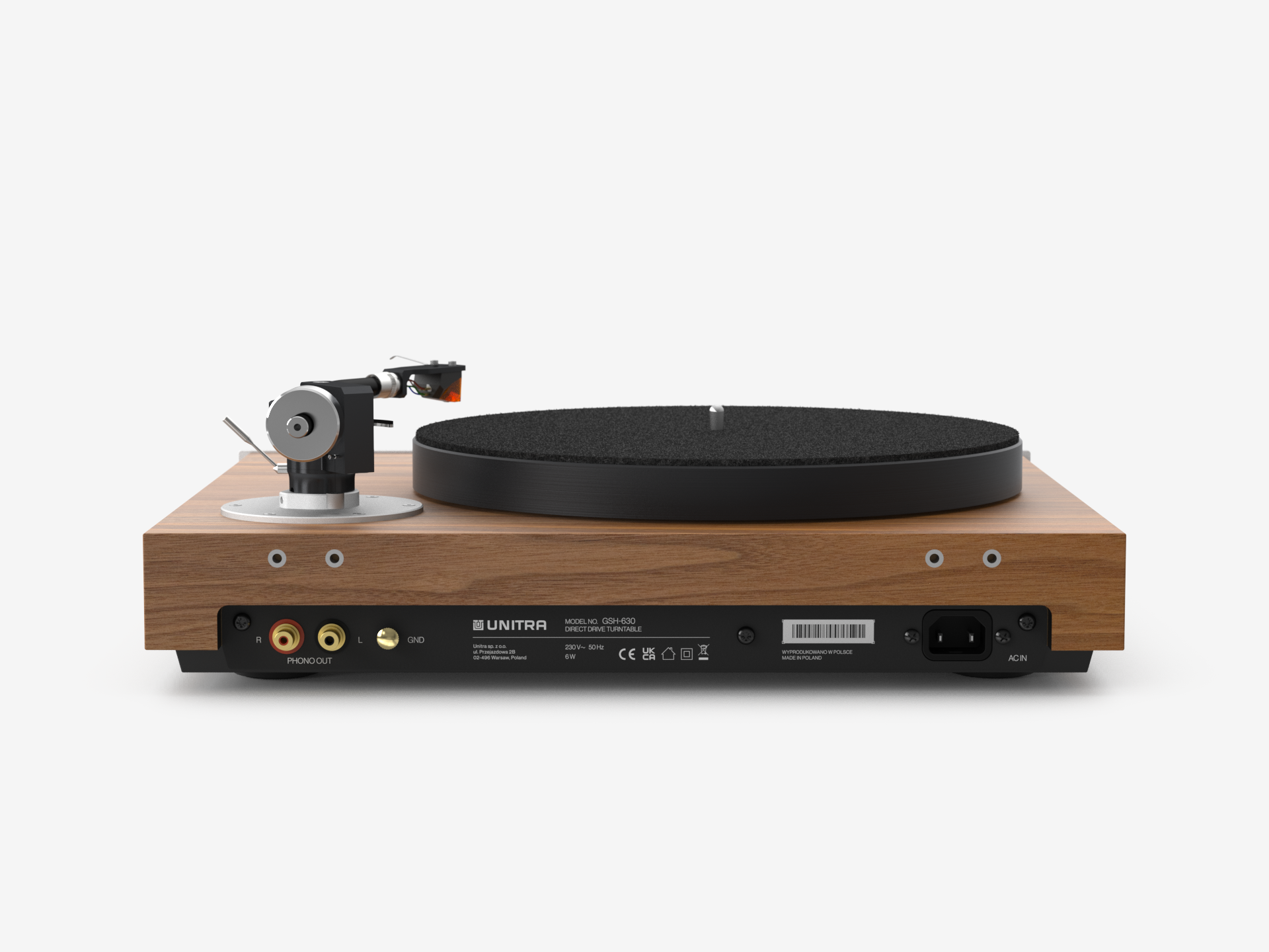 Unitra Fryderyk Turntable in Walnut and silver on a white background