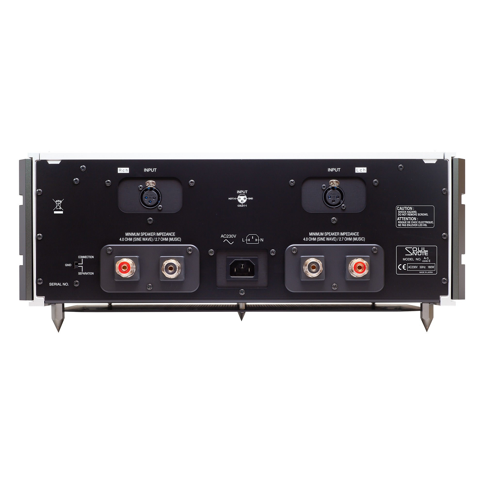 Soulnote A-3 Core stereo power amplifier, rear panel