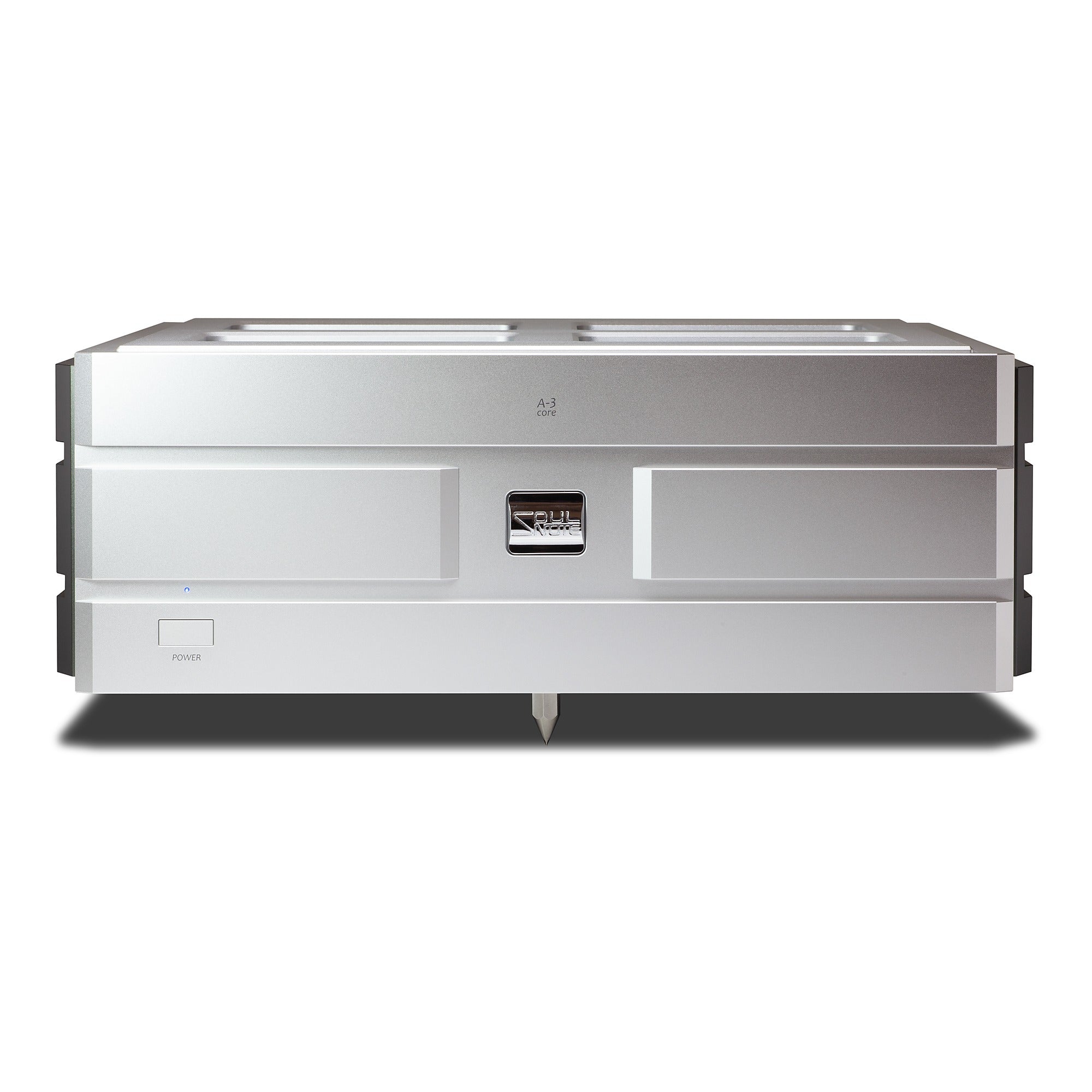 Soulnote A-3 Core stereo power amplifier, silver, front view