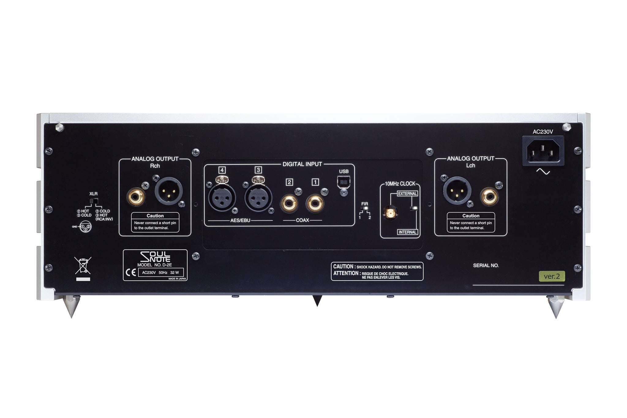 Soulnote D-2 ver.2 reference DAC, rear panel