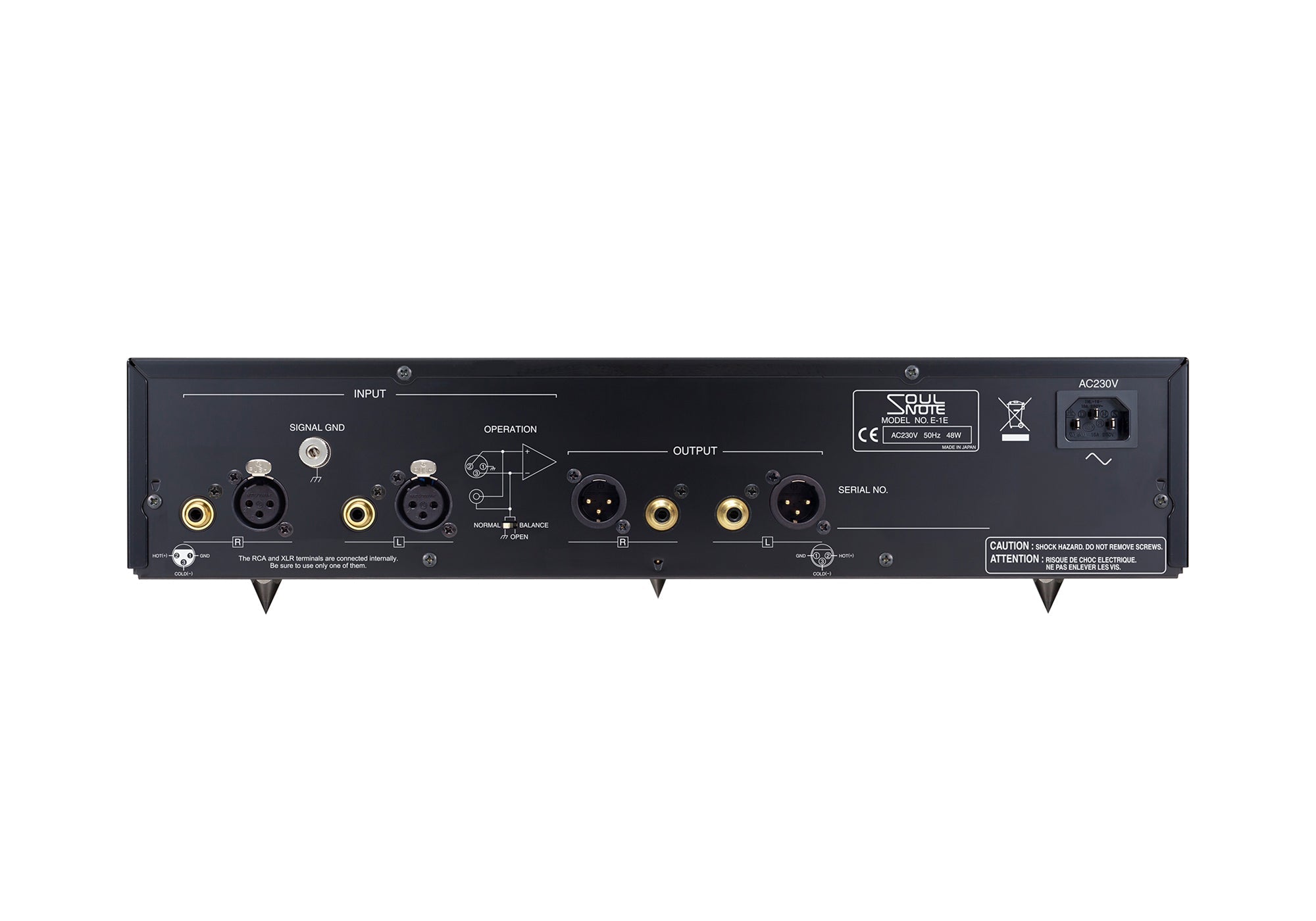 Soulnote E-1 ver.2 phono equalizer, rear panel