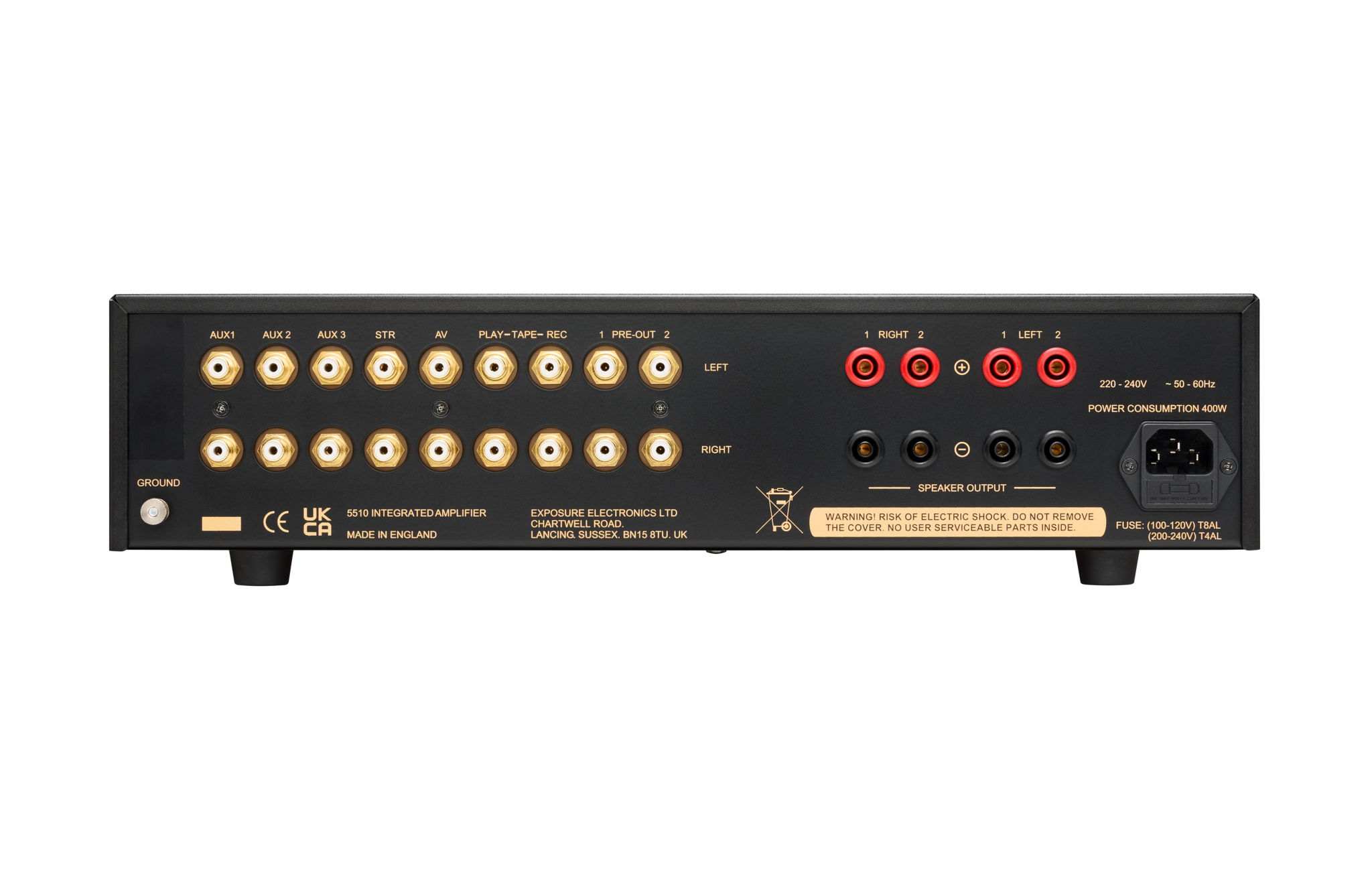 Rear view of Exposure 5510 integrated amplifier showing connections