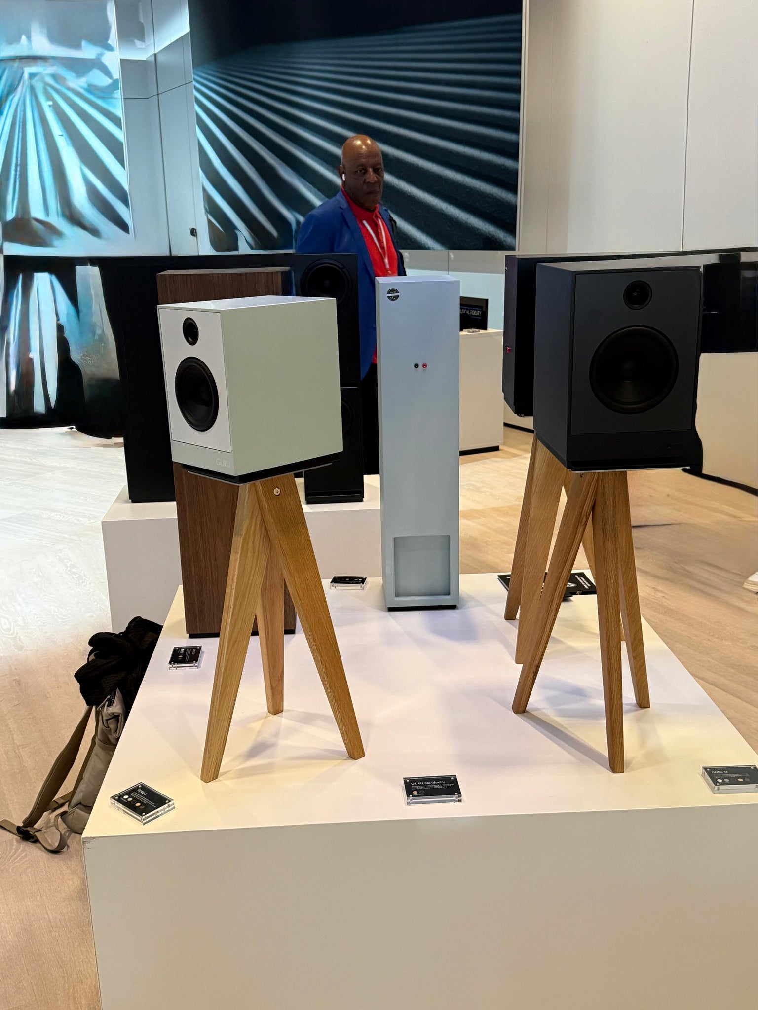 Guru Standpoint tripod speaker stands in solid oak
