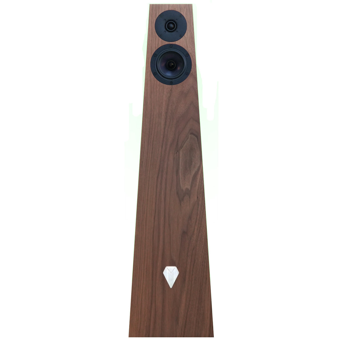 Ophidian Ophidian FFION tower speakers in a walnut brown finish on a white background.