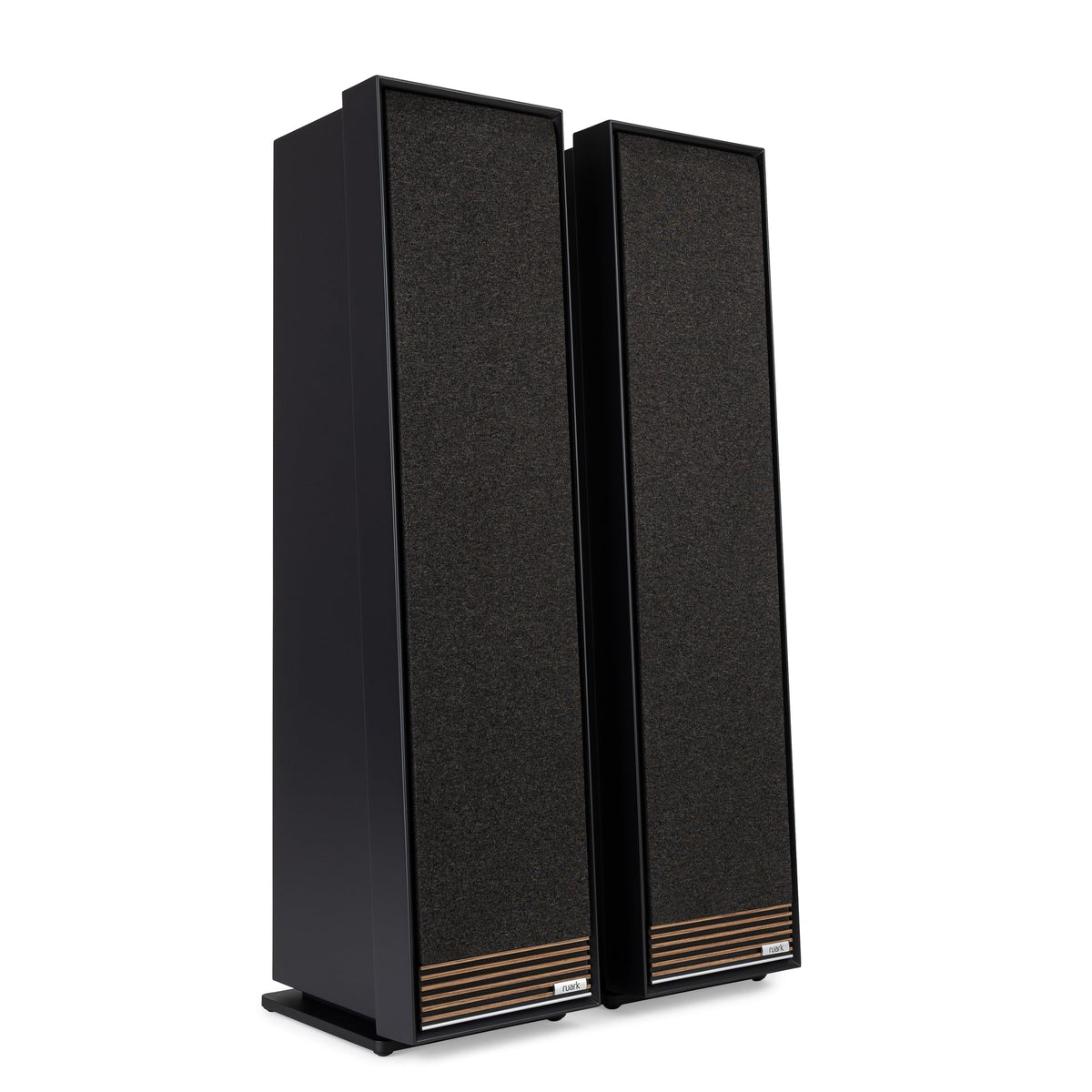 Ruark Talisman-R floorstanding speakers in black, grills on