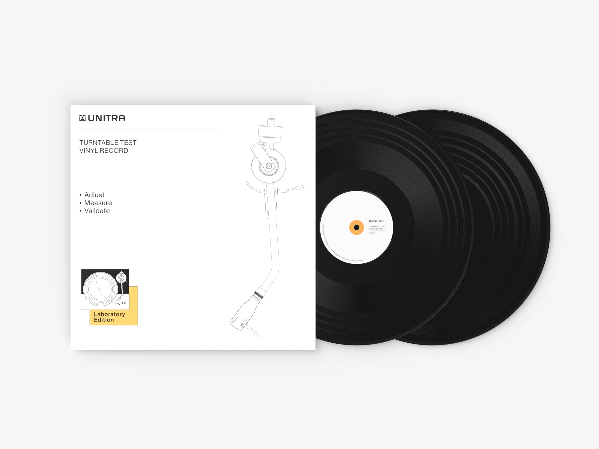 UNITRA turntable test vinyl record packaging on a white background