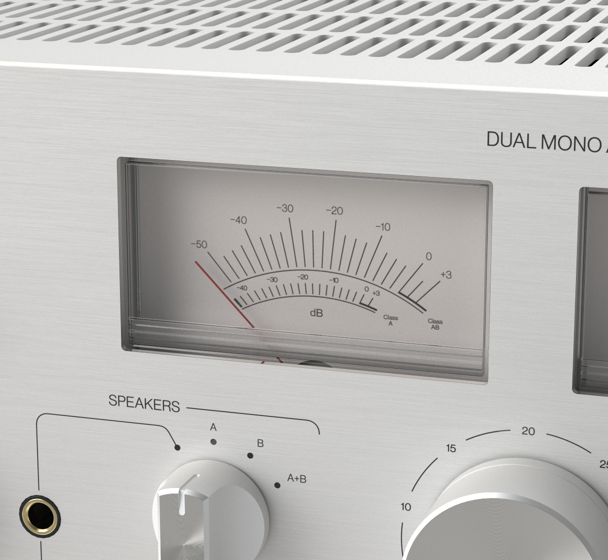 Unitra WSH-805 integrated amplifier classic edition in silver on a white background.