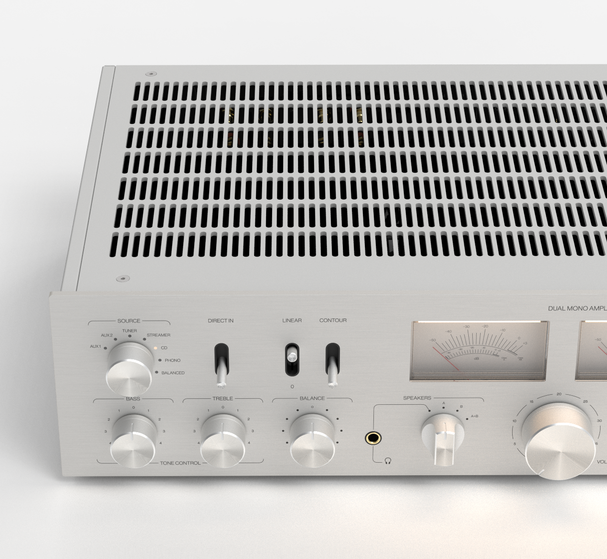 Unitra WSH-805 integrated amplifier classic edition in silver on a white background.