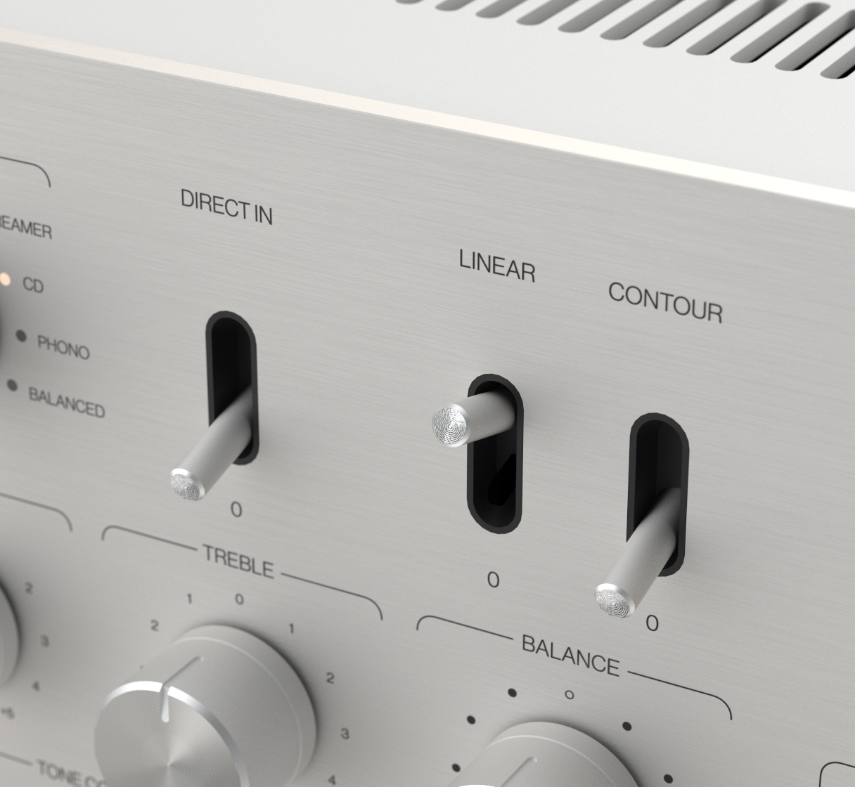 Unitra WSH-805 integrated amplifier classic edition in silver on a white background.