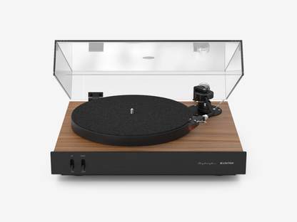 Unitra Fryderyk Turntable in Walnut and black on a white background