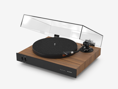 Unitra Fryderyk Turntable in Walnut and black on a white background
