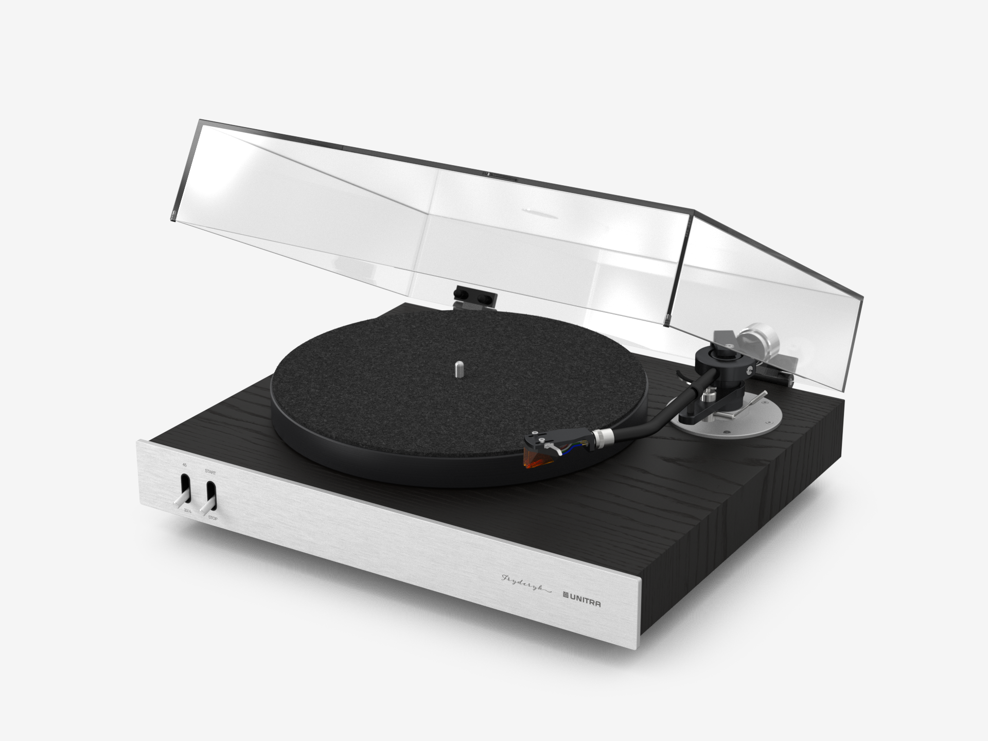 Unitra Fryderyk Turntable in Silver and Black Ash on a white background