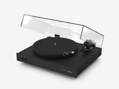 Unitra Fryderyk Turntable in Black Aluminum and Black Ash on a white background