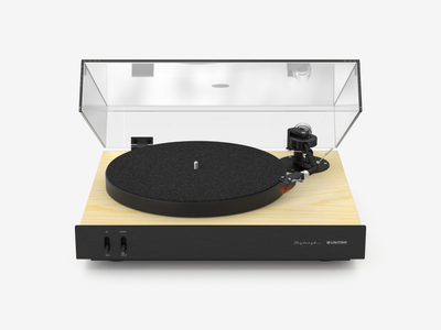 Unitra Fryderyk Turntable in Black Aluminum and Light Ash on a white background