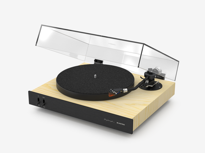 Unitra Fryderyk Turntable in Black Aluminum and Light Ash on a white background