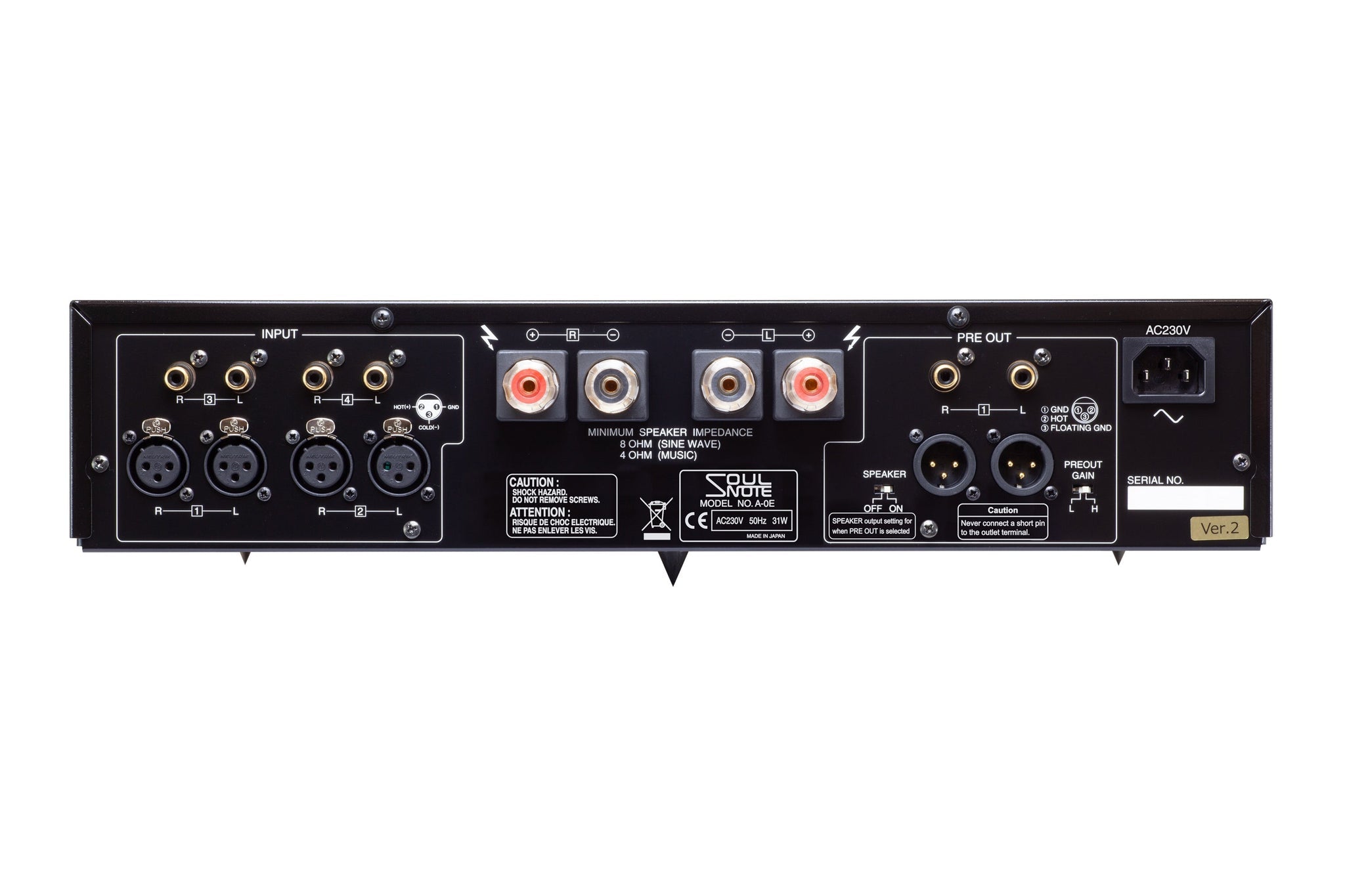 Soulnote A-0 ver.2 integrated amplifier, rear panel