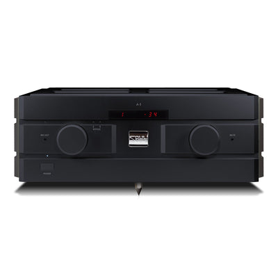 Soulnote A3 integrated amplifier, black, front view