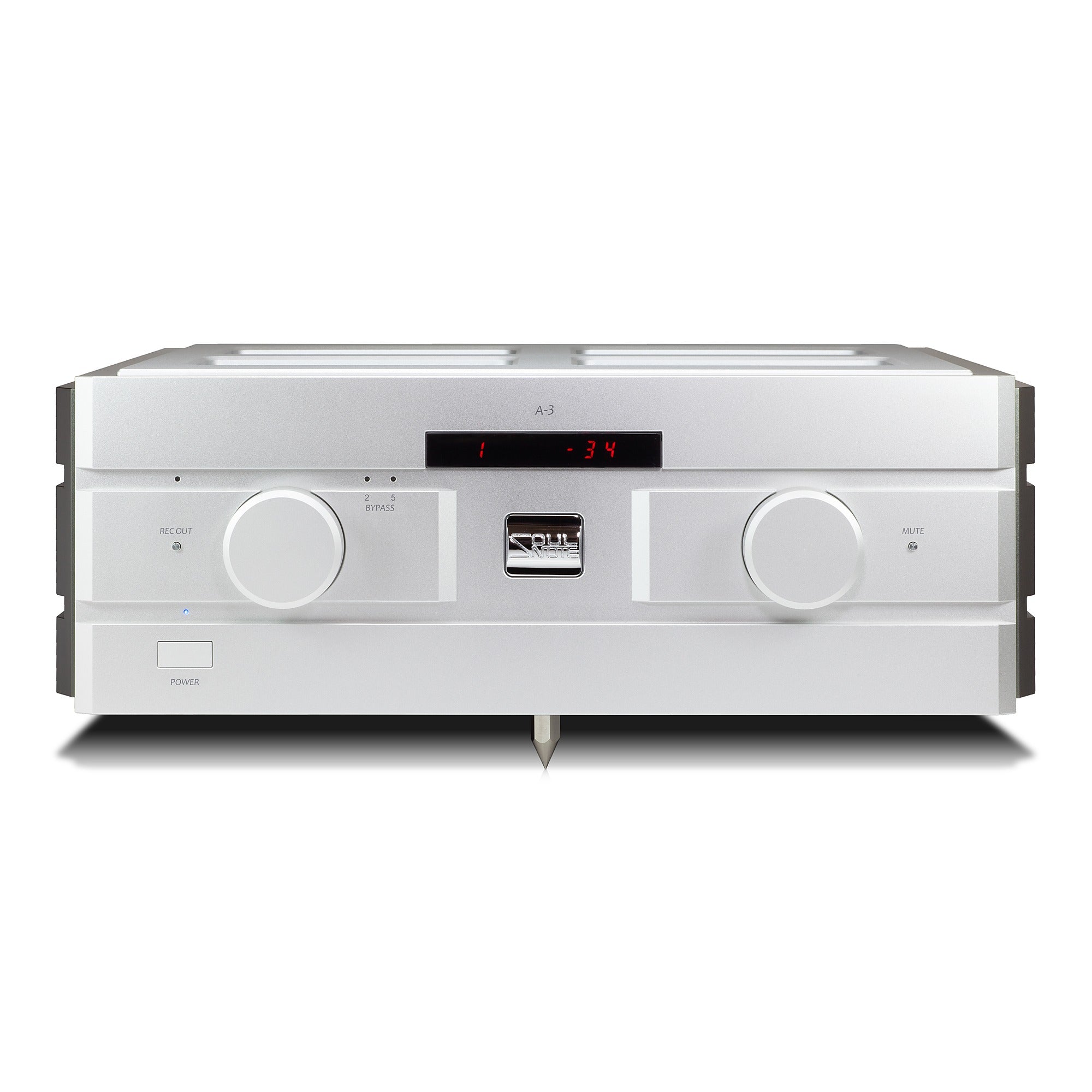 Soulnote A3 integrated amplifier, silver, front view