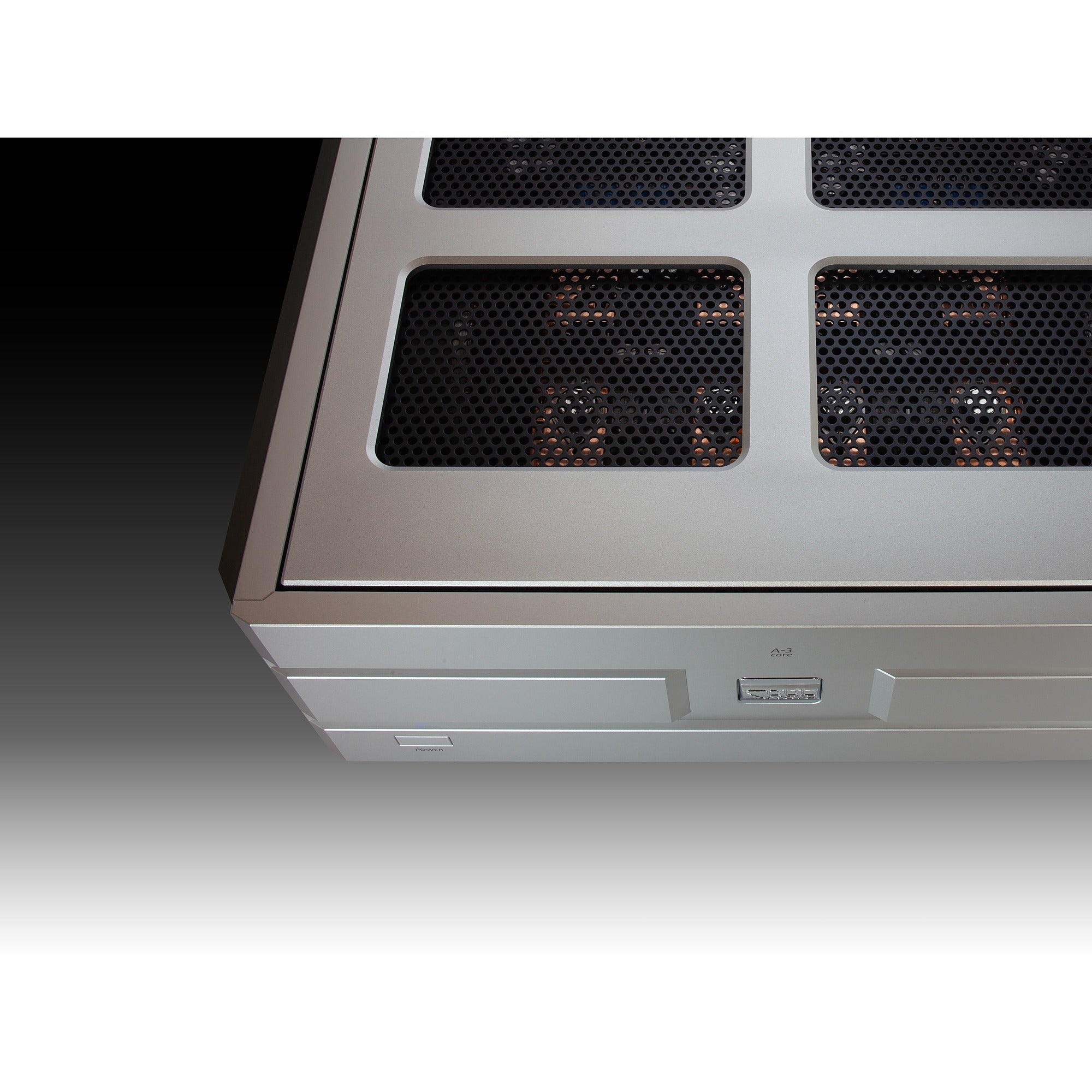 Soulnote A-3 Core stereo power amplifier, top view close-up