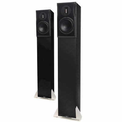 Neat Ekstra floor-standing tower speakers with a black finish, featuring a black front grille and a slim design.