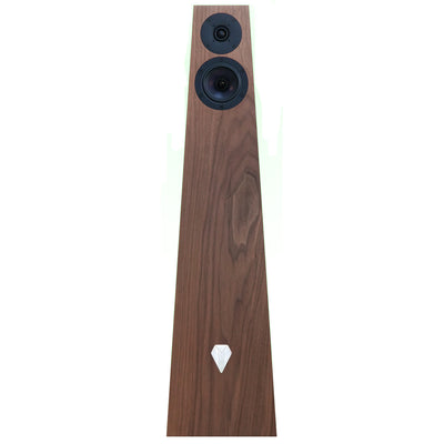 Ophidian Ophidian FFION tower speakers in a walnut brown finish on a white background.