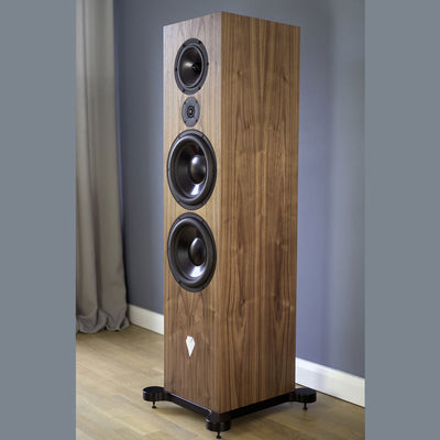 A pair of Ophidian Voodoo Tower Speakers with a wood finish, featuring multiple speaker drivers.