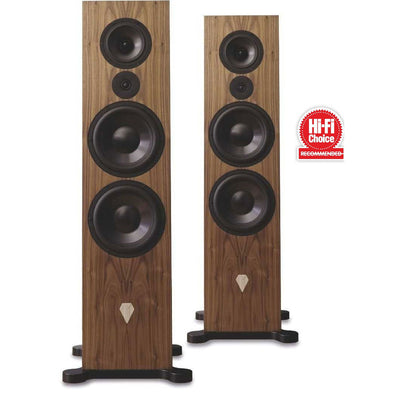 A pair of Ophidian Voodoo Tower Speakers with a wood finish, featuring multiple speaker drivers and a high-fi choice recommendation badge.