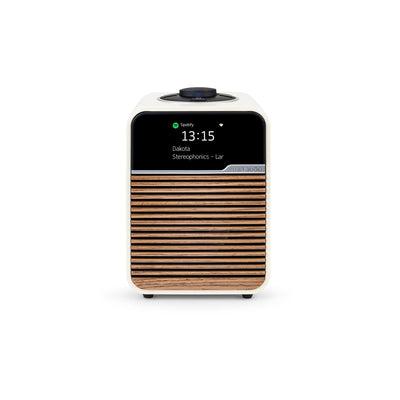 Ruark R1S smart radio in light cream, high front angle