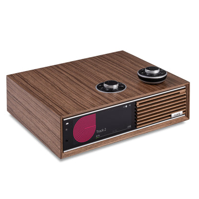 Ruark R710 CD Hi-Fi Console in Fused Walnut, three-quarter angle view