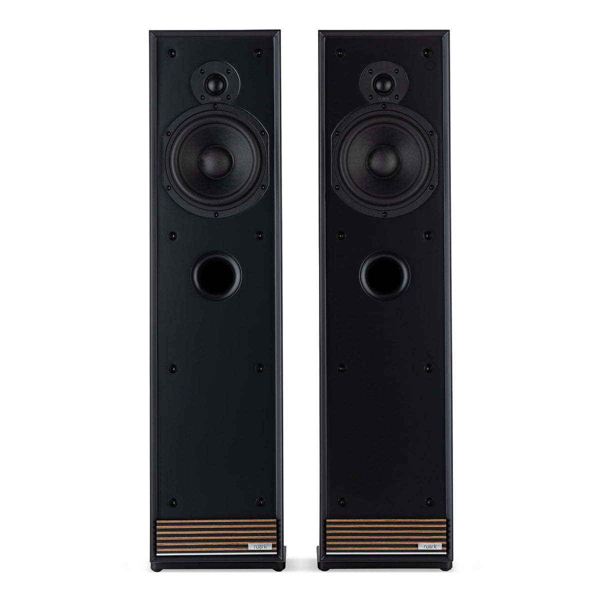 Ruark Talisman-R floorstanding speakers in black, no grills, front profile