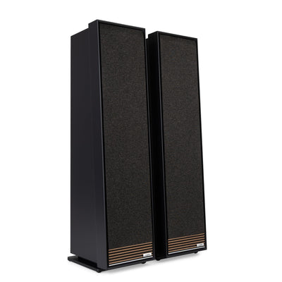 Ruark Talisman-R floorstanding speakers in black, grills on