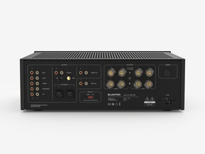 Unitra WSH-805 integrated amplifier classic edition in black on a white background.