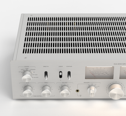Unitra WSH-805 integrated amplifier classic edition in silver on a white background.