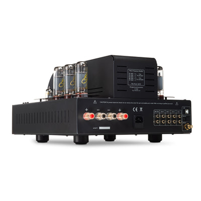 Unison-S6-Black-Edition vacuum tube amplifier on a white background.