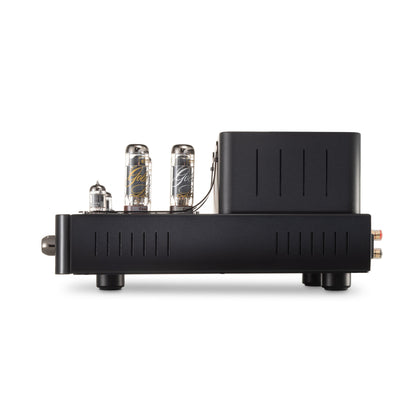 Unison audio Triode 25 amplifier with vacuum tubes on a white background