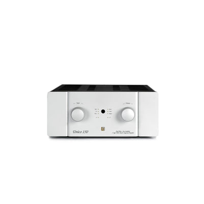 Unison Unico 150 audio amplifier with black accents on a white background