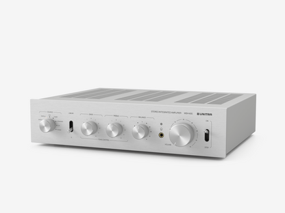 Unitra DSH-605 silver audio amplifier on a white background